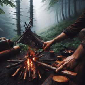 Illustration for: how to start a fire in wet conditions