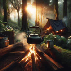 Illustration for: making coffee over a campfire