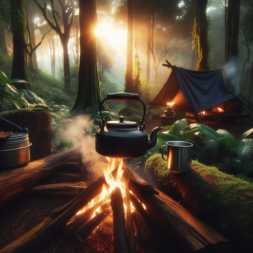 Illustration for: making coffee over a campfire