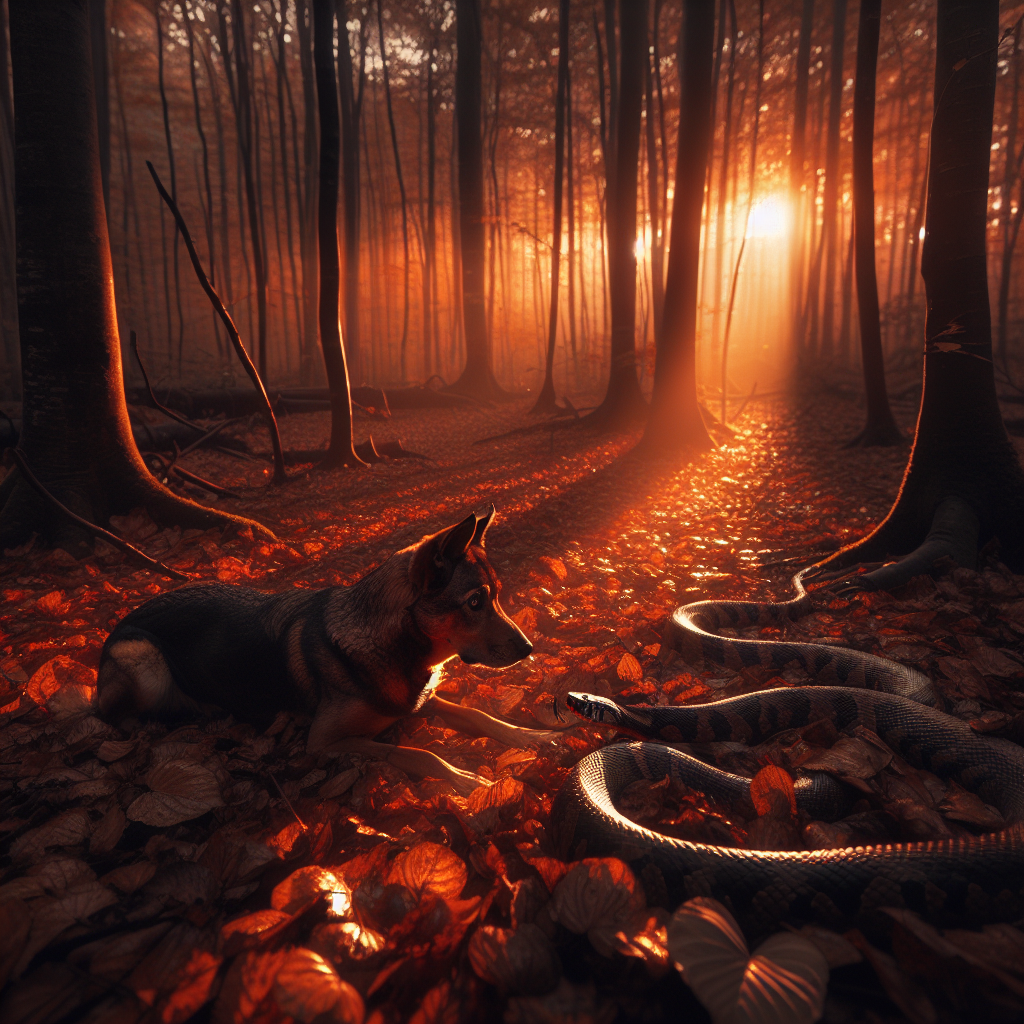 Illustration for: dog saved from copperhead